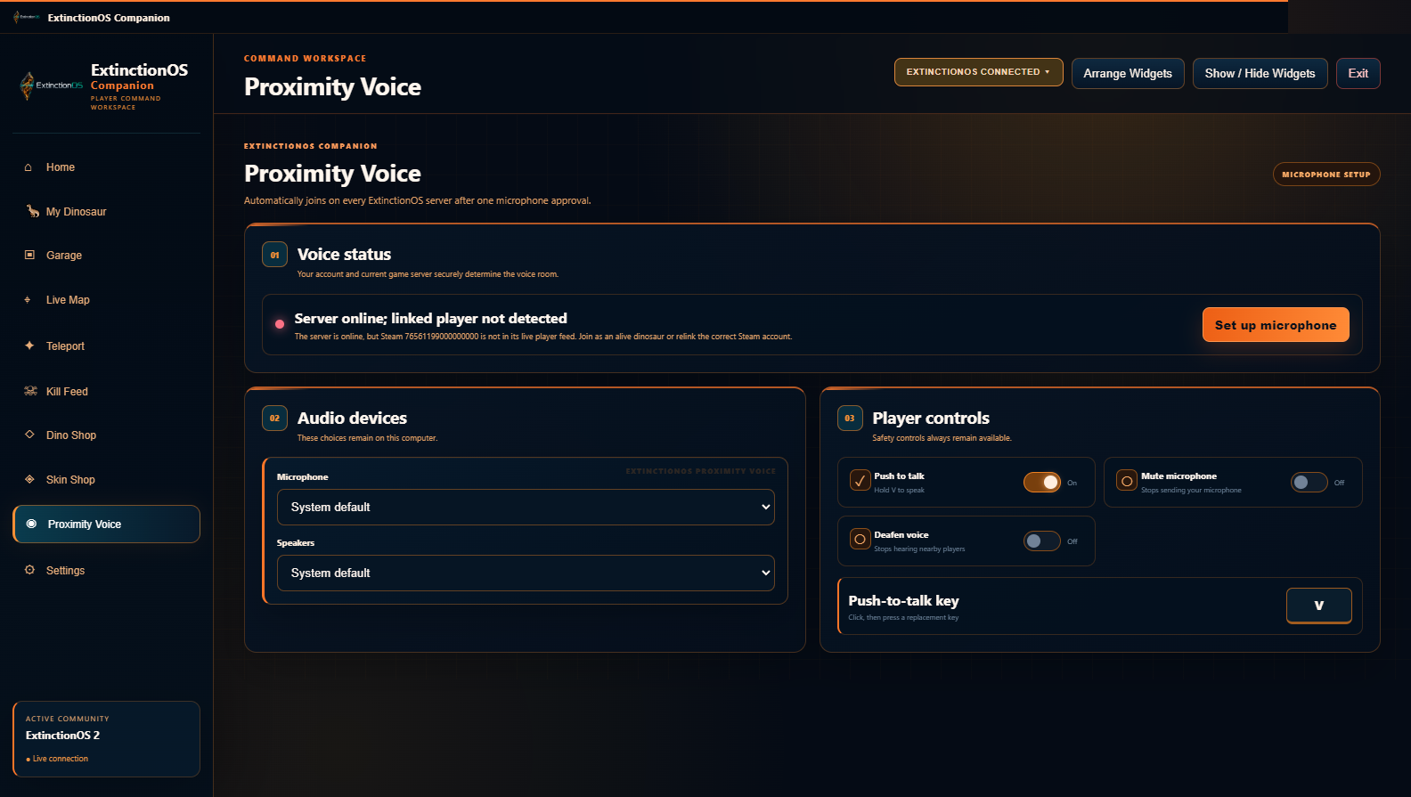 ExtinctionOS Companion proximity voice preview